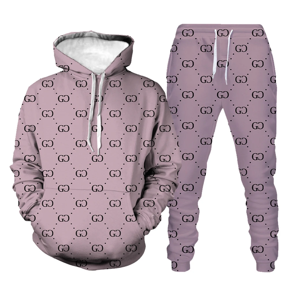 Autumn and winter new brand men's women's GG 3D printed hoodie suits fashion street jogging sports suit fitness sportswear | Мужская