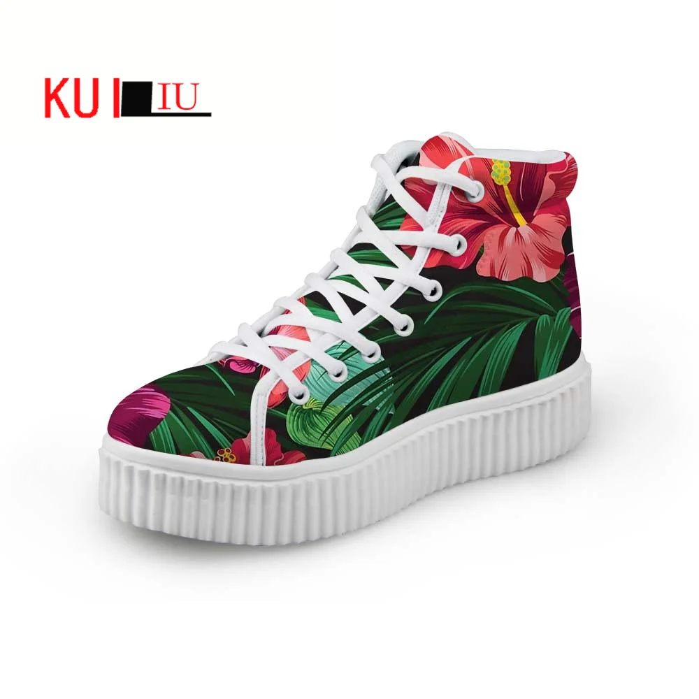 

KUILIU 2021 Women Loafers Tropical Floral Print Flat on Platform Shoes Flowers Thick Sole Slip on Shoes Ladies Casual Shoe