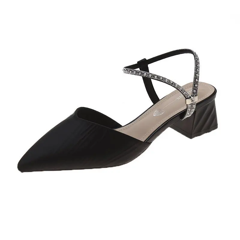 

Block Heels Fashion Womens Shoes 2021 Sandals Straps Suit Female Beige Chunky Luxury New Clear Elastic Band Summer Black Closed