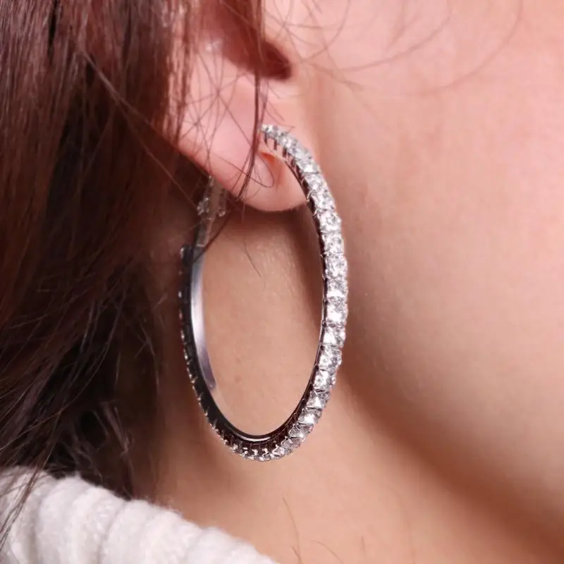 1 пара стерлингового серебра Стразы Круг уха с античным бронзовым Алмаз серьги со