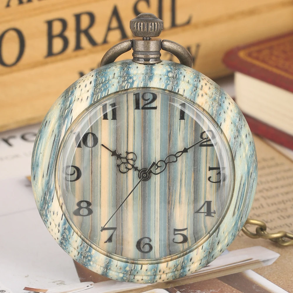 Special Green Bamboo Quartz Pocket Watch for Women Clear Arabic Numerals Wooden Watches Pendant | Наручные часы