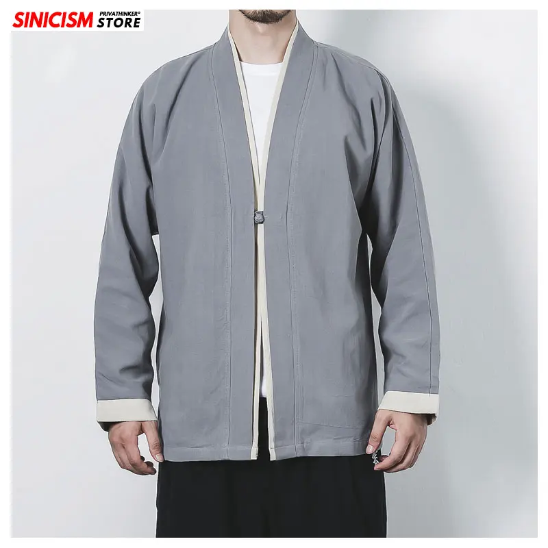 Sinicism Store Мужская винтажная куртка в китайском стиле свободная однотонная осенняя