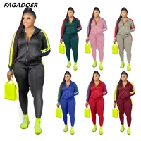 fagadoer plus size sport two piece set s 4xl women autumn tracksuits zip pockets coat top and long pants sets casual outfits