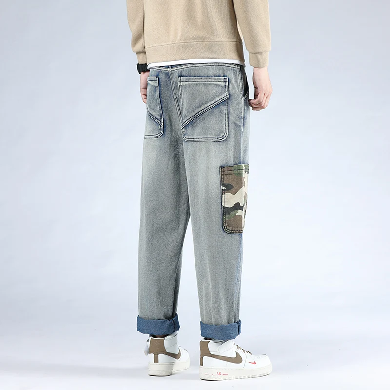 46 Plus Size 2021 High Quality Men's Baggy Chic Casual Denim Male Pocket Straight Pants Fashion Jeans Loose Trousers Streetwear