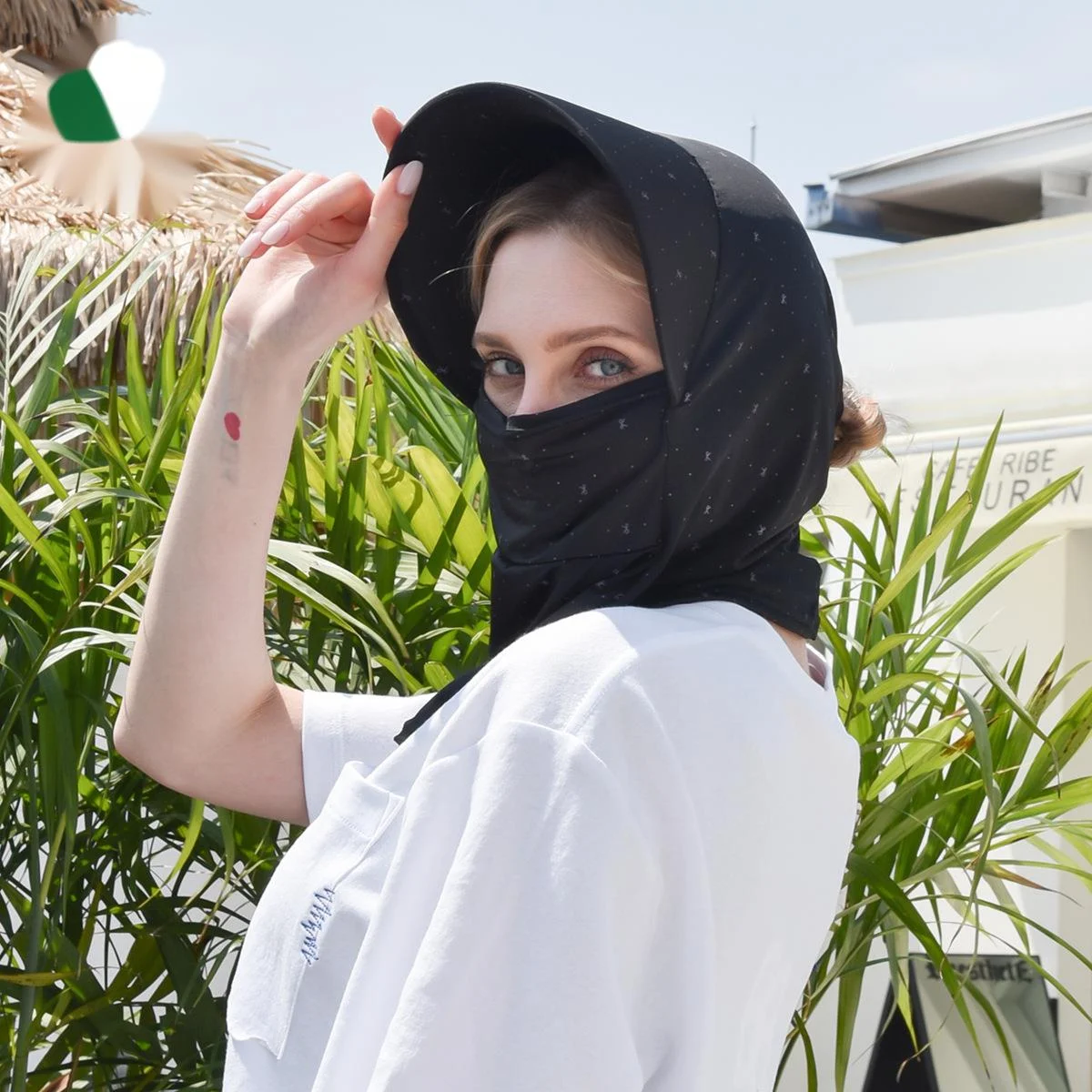 

Sunscreen veil hat mask integrated female anti ultraviolet ice silk face and neck mask riding outdoor sunshade hat