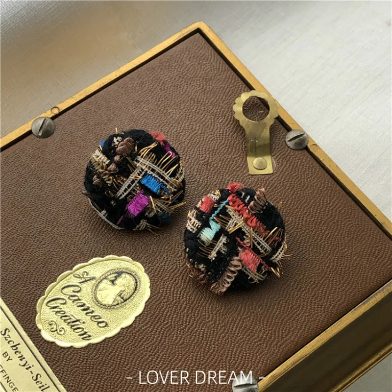 Корейские ретро серьги на пуговицах для женщин и девочек цветные осенние зимние