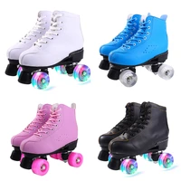 artificial leather roller skates double line skates women men adult two line skating shoes patines with white pu 4 wheels