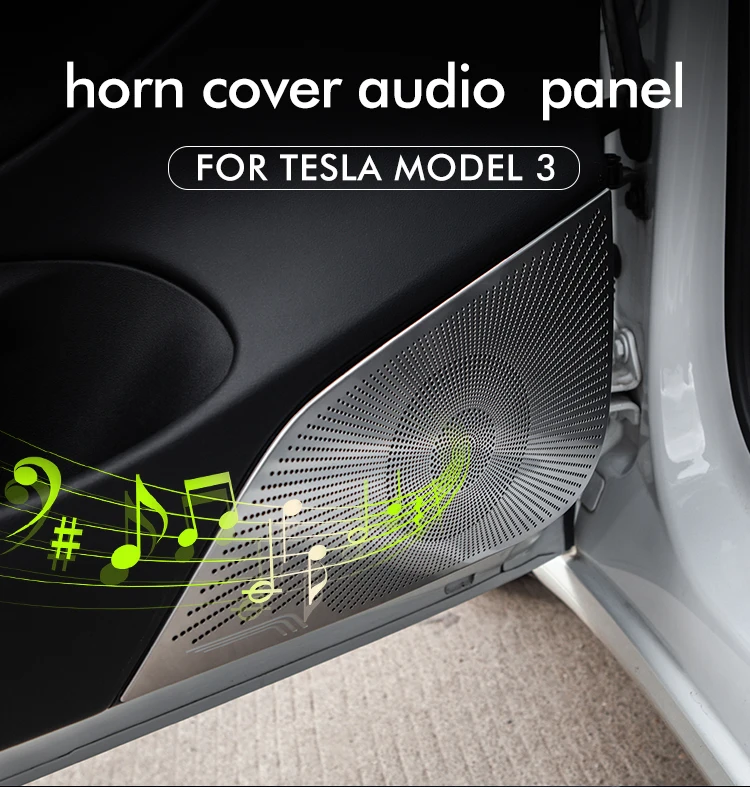 

For Tesla Model 3 Horn Cover Door Column Horn Hood Cover Stainless Steel Decorative Upgrade Refit Audio sticker for Model3 2021