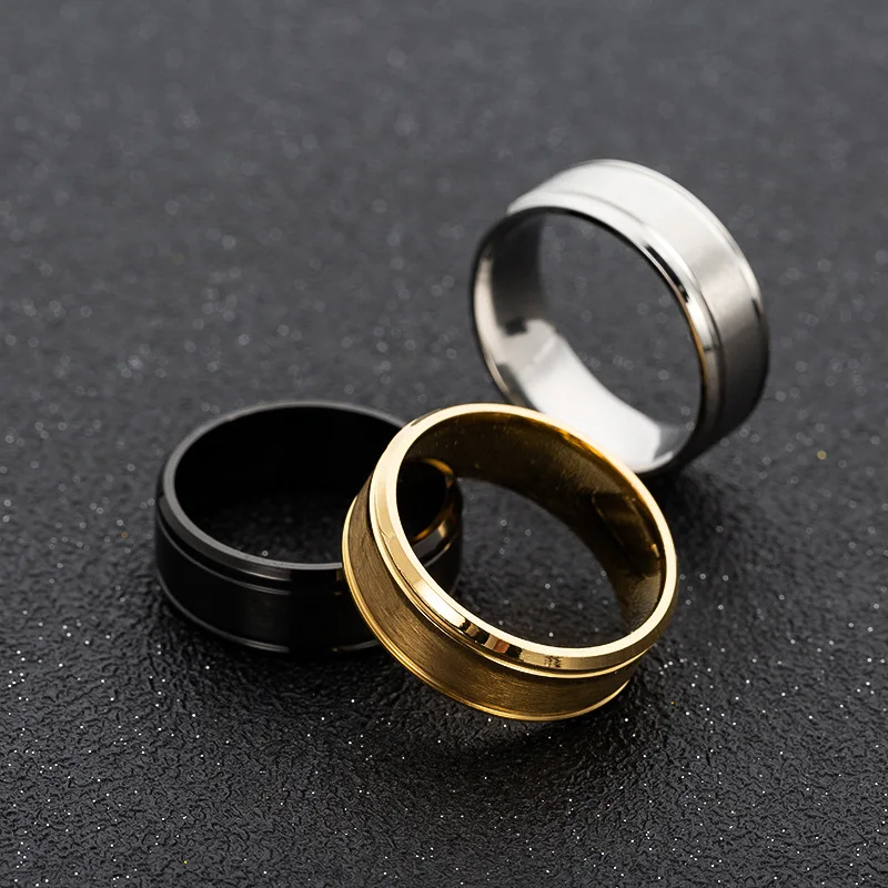 

Men's wedding ring BASIC black pure 8MM stainless steel matte brushed ring, Christmas gift