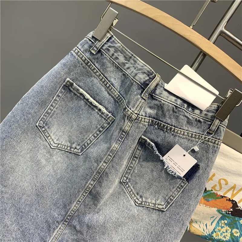 

2021 Summer European Fashion Irregular Slit Women Denim Skirt Ladies New High Waist Slimming Fashionable Personality Mid Skirt