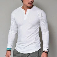 men casual solid color o neck long sleeve buttons plus size slim blouse t shirt daily dating clothing fashion street top