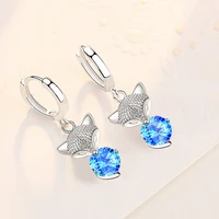 womens fashion lovely fox design drop earrings small huggies with crystal zirconia pendant charming earring piercing accessory