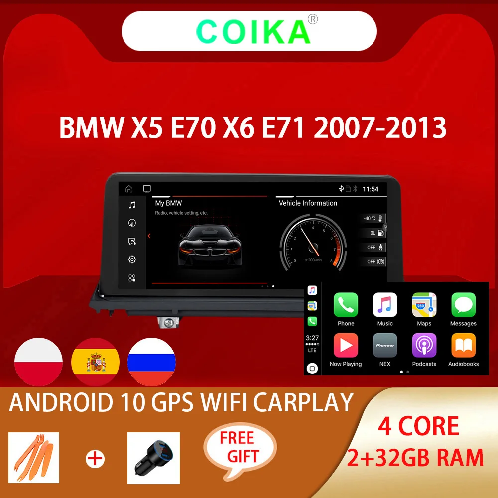 Автомобильный мультимедийный экран на Android 10 25 для BMW X5 E70 E71 2007 2013 IPS Touch 2 + 32 Гб WIFI