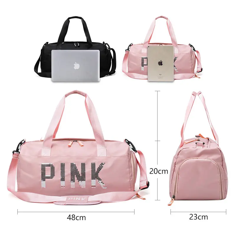 Розовая спортивная сумка с блестками водонепроницаемая для спортзала женская