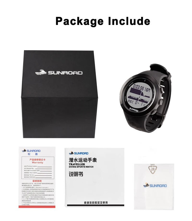 

SUNROAD Sports Diving Digital Men's Watches Computer Safety Depth10ATM Waterproof Military Compass Altitude Pedometer Wristwatch