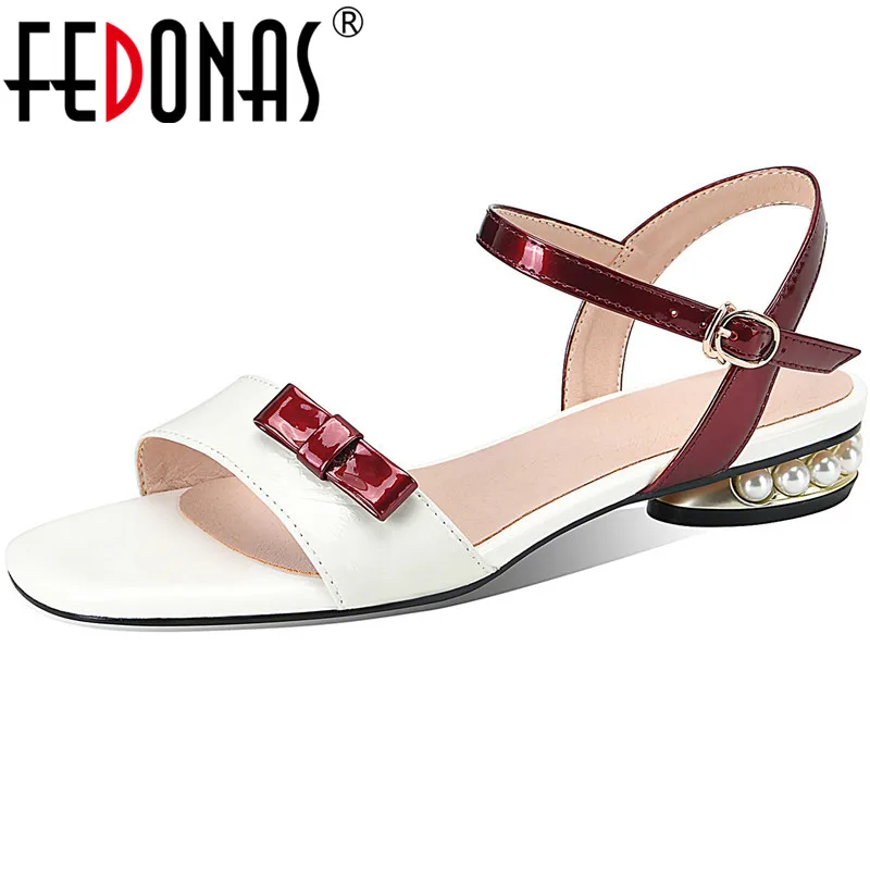 

FEDONAS Vintage Thick Heels Sandals For Women Butterfly Knot Genuine Leather Shoes Woman Summer Newest Party Basic Women Shoes