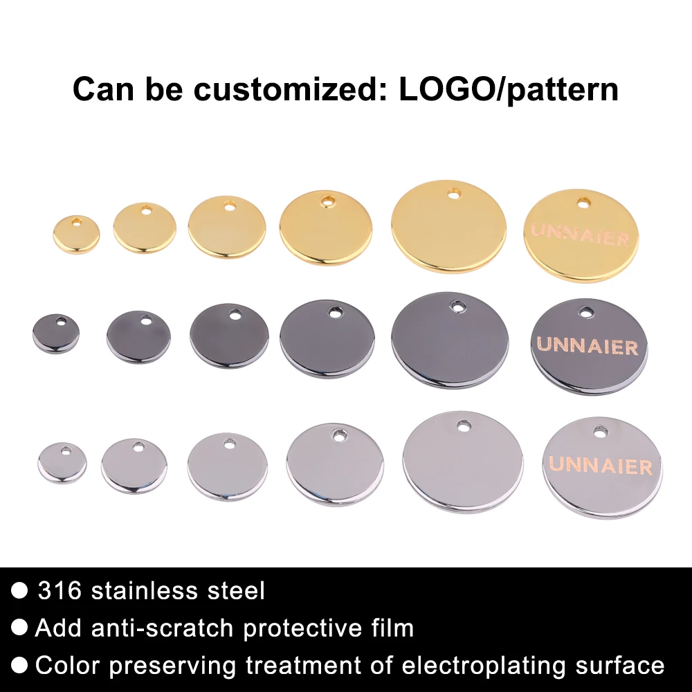 

Stainless steel round tag round piece round card diy bracelet earrings necklace pendant 6/8/10/12/15mm custom LOGO pattern