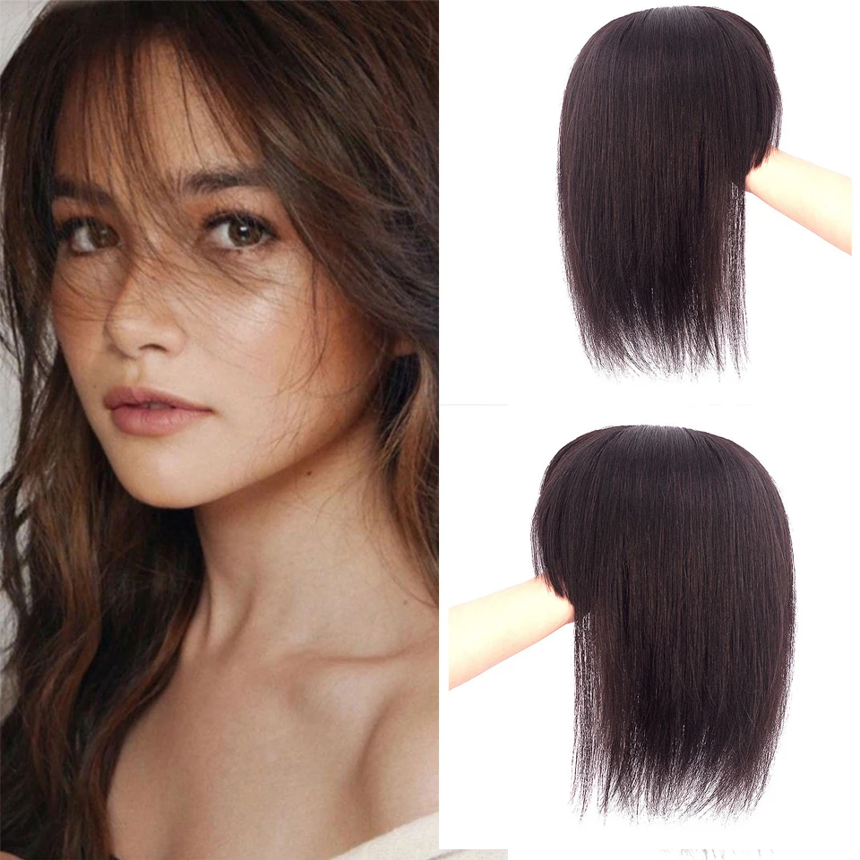 10*12cm Machine Made Silk base Replacement Straight With Bang Brown Human Hair Toupee For Black / White Women