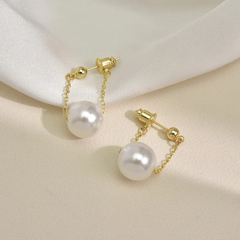 

Simulated Pearl Drop Earrings For Women Gold Color Chain Korean Dangle Earring Fashion Pendientes Femme Jewelry