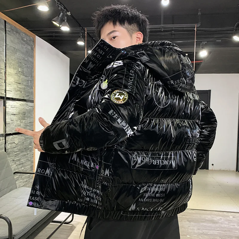 

Красивая Мужская парка, зимняя Глянцевая куртка на белом утином пуху, мужские теплые куртки, мужские пуховики на молнии с капюшоном, парки