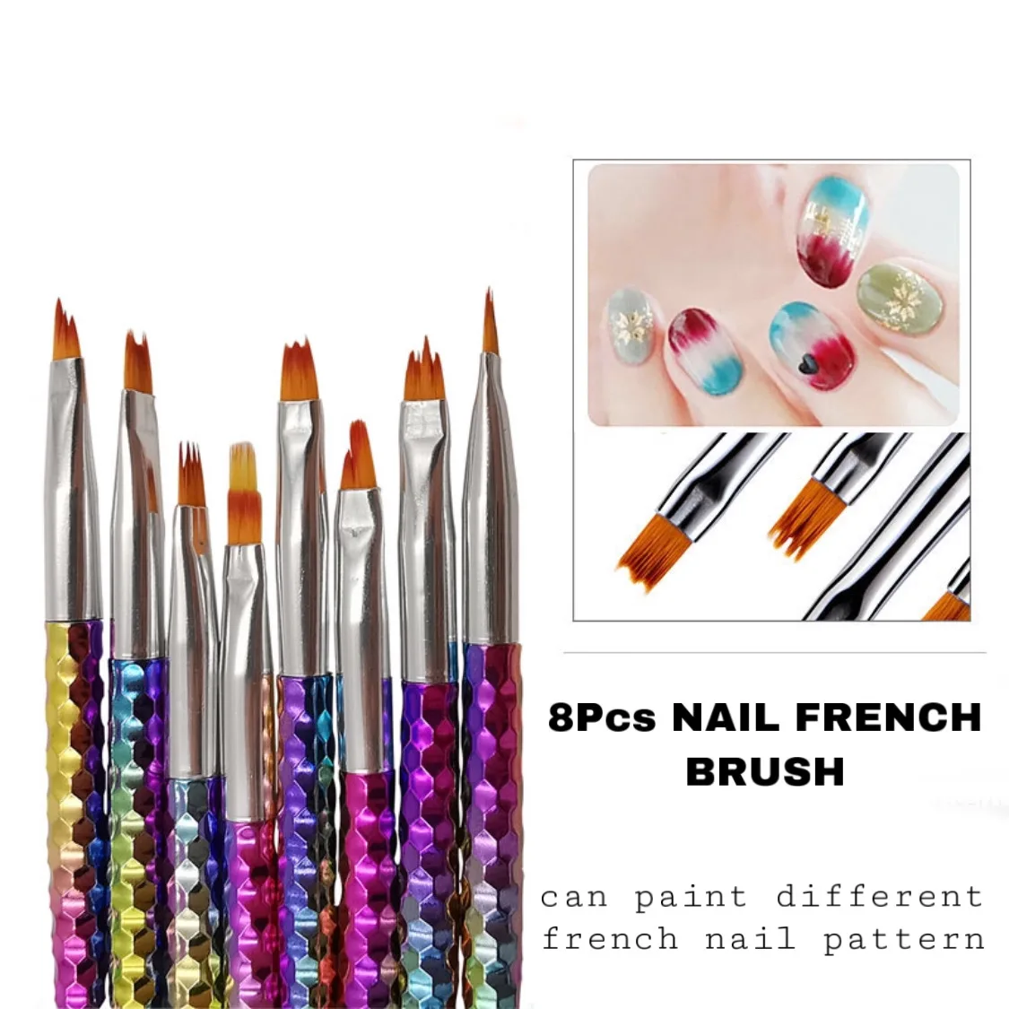 

8pcs/set Smile Moon Shaped Acrylic French Nail Art Brush Set UV Gel Polish Gradient Color Tips 3D DIY Painting Drawing Liner Pen