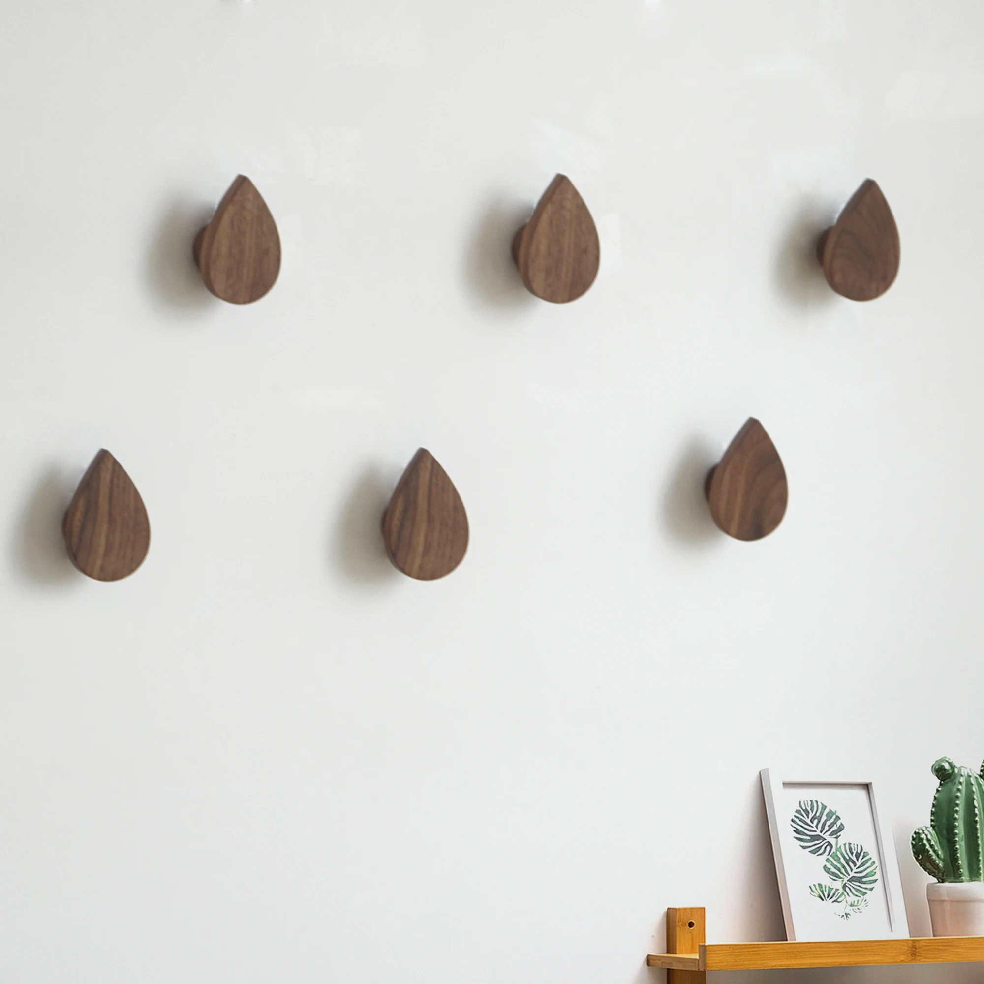 

Black Walnut Color Wooden Hooks Drop Shape Wall Hanger Clothes Hat Hooks Debris Organizer Tie Bag Key Hook Wooden Hook