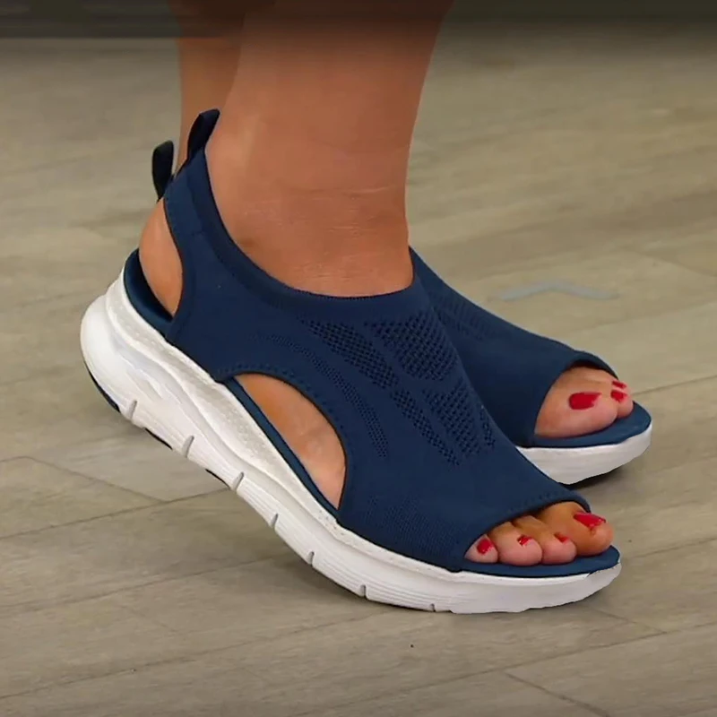 

Las mujeres Sandalias de malla Casual zapatos de cuña de las señoras de Color sólido plataforma antideslizante en Sandalias feme