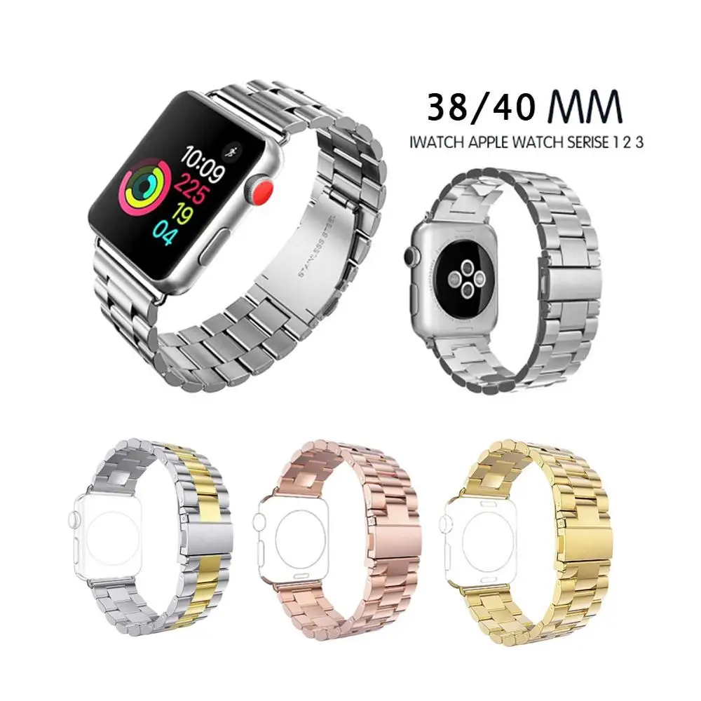 38 мм/40 мм ремешок из нержавеющей стали для Apple Watch 3 2 1 металлический часов с тремя