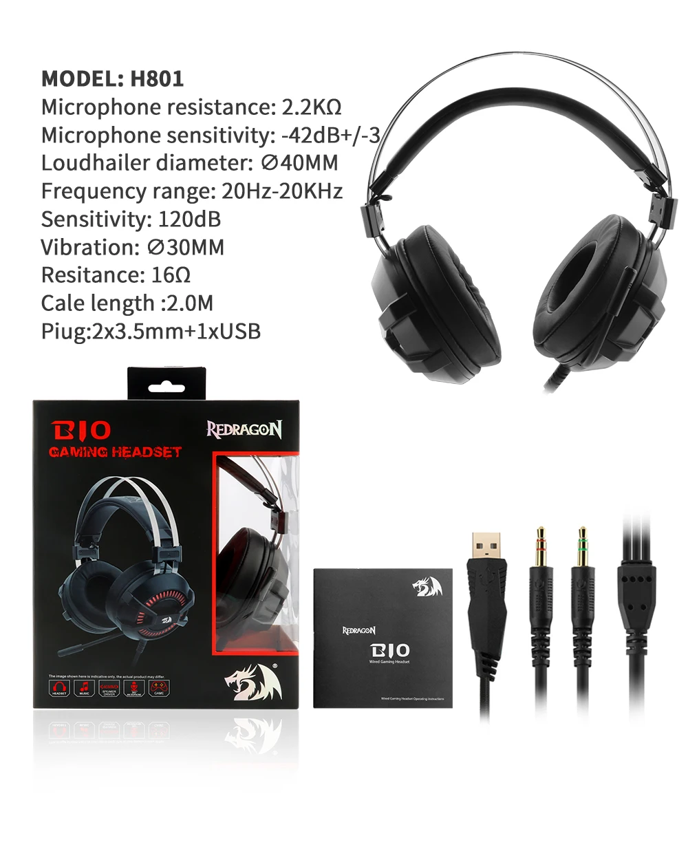 Redragon BIO H801 Проводная игровая гарнитура Pro-gamer оголовье Стерео объемные гарнитуры с микрофоном для ПК/PS4 3/Xbox Switch