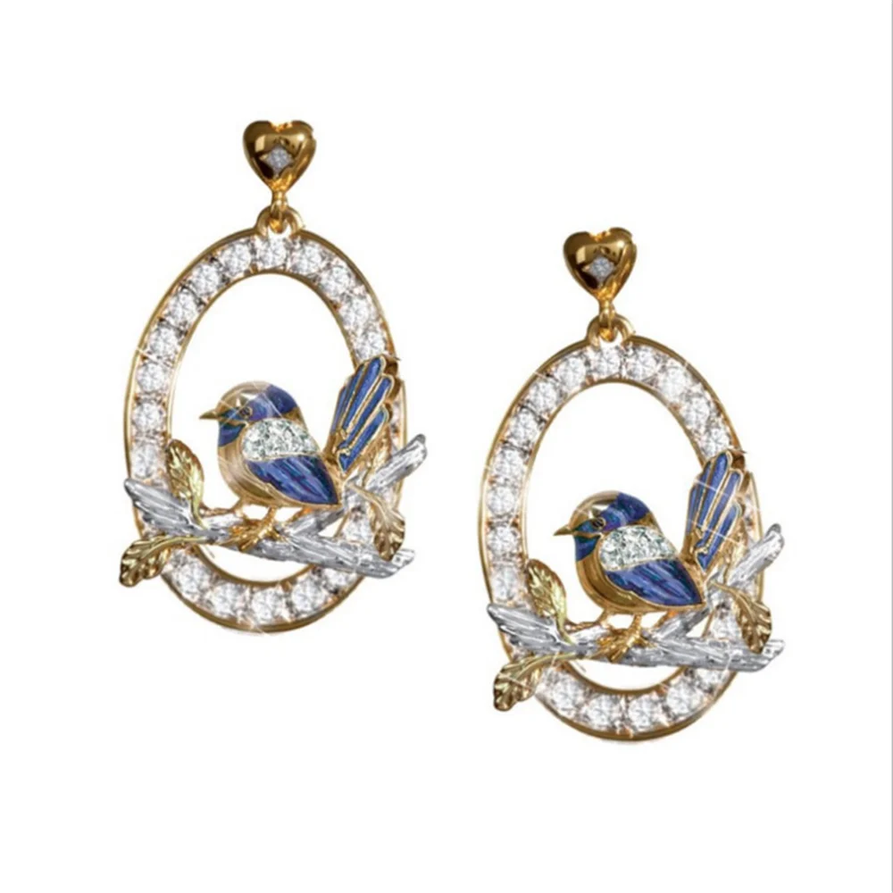 

Creative cute popular women's party wedding jewelry geometric light luxury bird sparrow wren epoxy earrings wholesale