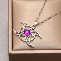 coconal women men purple zircon star moon pendant necklace unisex fashion popular party jewelry exquisite personalized gift
