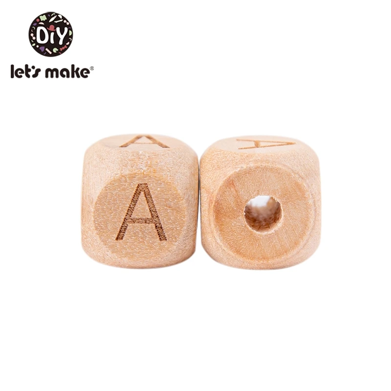 Let's Make-mordedor de madera con forma cuadrada, cuentas de letras de madera de haya, cadena de chupete Diy, mordedor para beb&eacute;s, cuentas de dentici&oacute;n, juguete para ni&ntilde;os, 10 Uds.-4