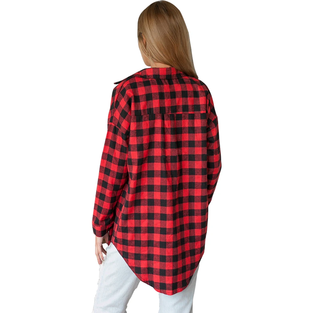 

Spring Autumn New Best Selling European American Fashion Women's Casual Loose Plaid Irregular Long Sleeved Shirt