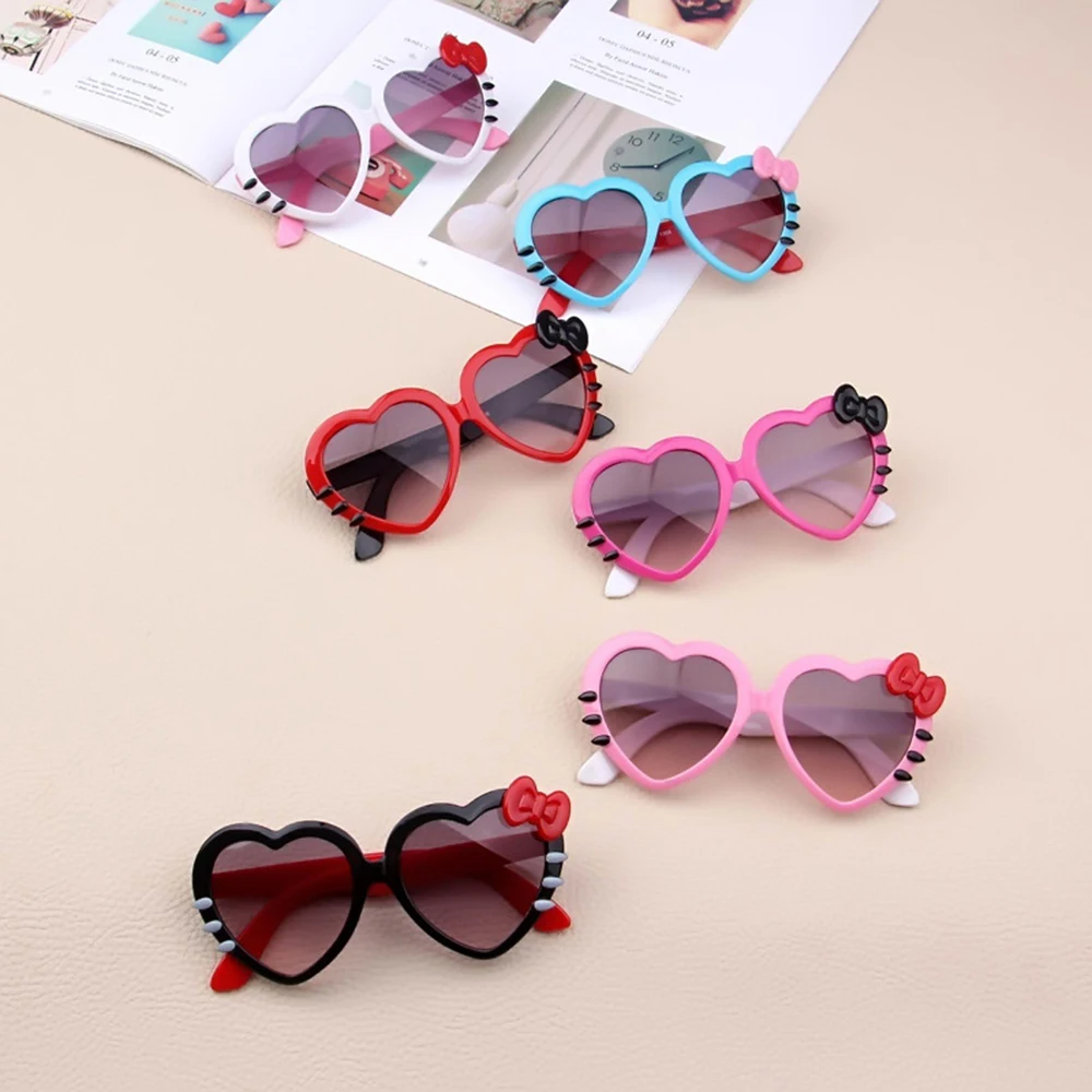 

New Children Sunglasses Kids Sun Glasses Love Heart Boys Girls Bow-knot Glasses Retro Cute Kitten Cute Eyewear Uv400