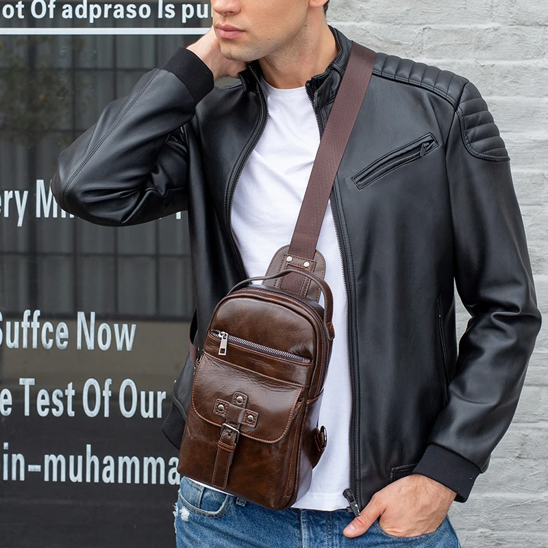 MVA винтажная нагрудная сумка из натуральной кожи через плечо для мужчин сумки