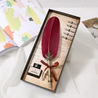 feather pen set with ink pen copper rod stainless steel stylus pen gift fountain pen inkfountain pens