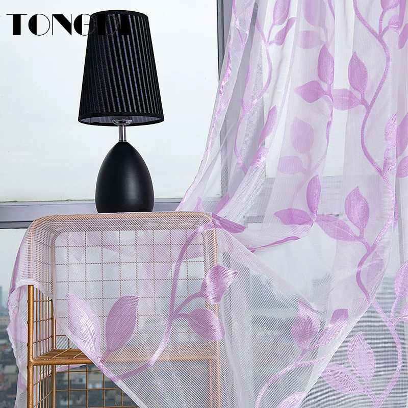 TONGDI белая Тюлевая занавеска с принтом элегантные листья цветочные волны