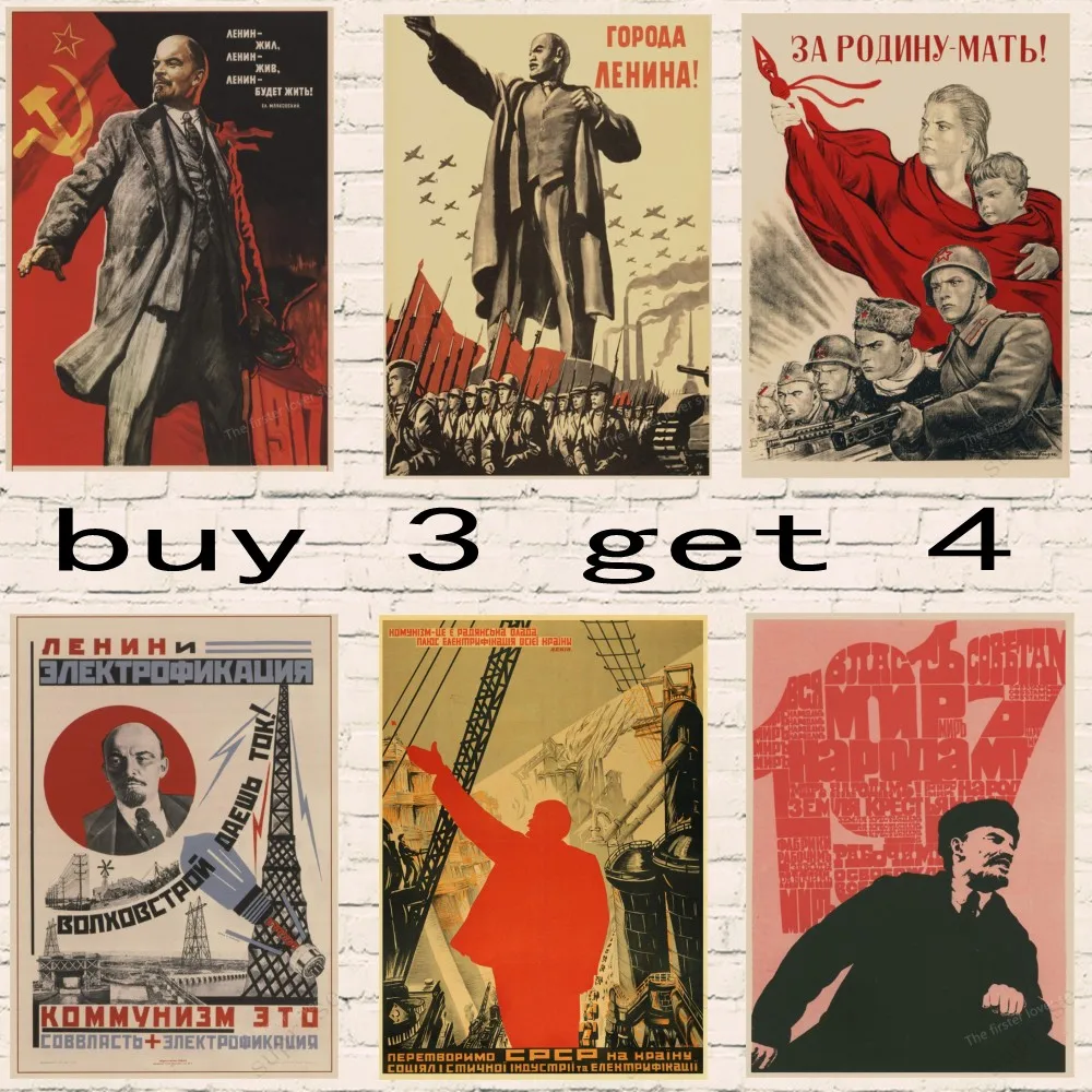

World war II Russian Lenin, Engels and Marx in Leningrad Soviet Retro Vintage Poster The Union CCCP USSR Posters Art Bar Decor
