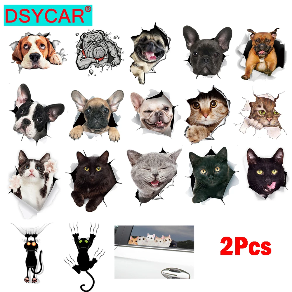 Автомобильная наклейка DSYCAR 2 шт./лот с милой собакой кошкой наклейки из ПВХ
