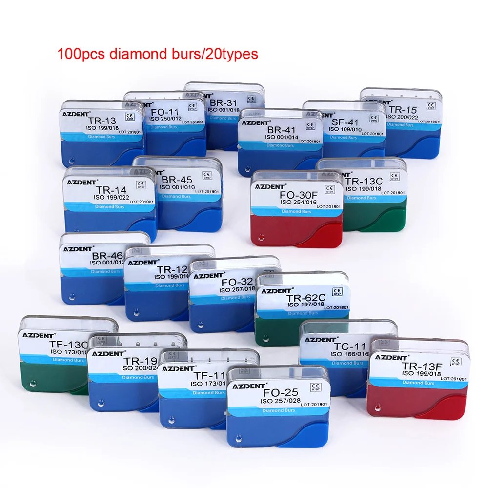 100pcs/20Box Dental Diamond Burs Drill Dental Burs Dia-burs for High Speed Handpiecess Medium FG 1.6M Dentist