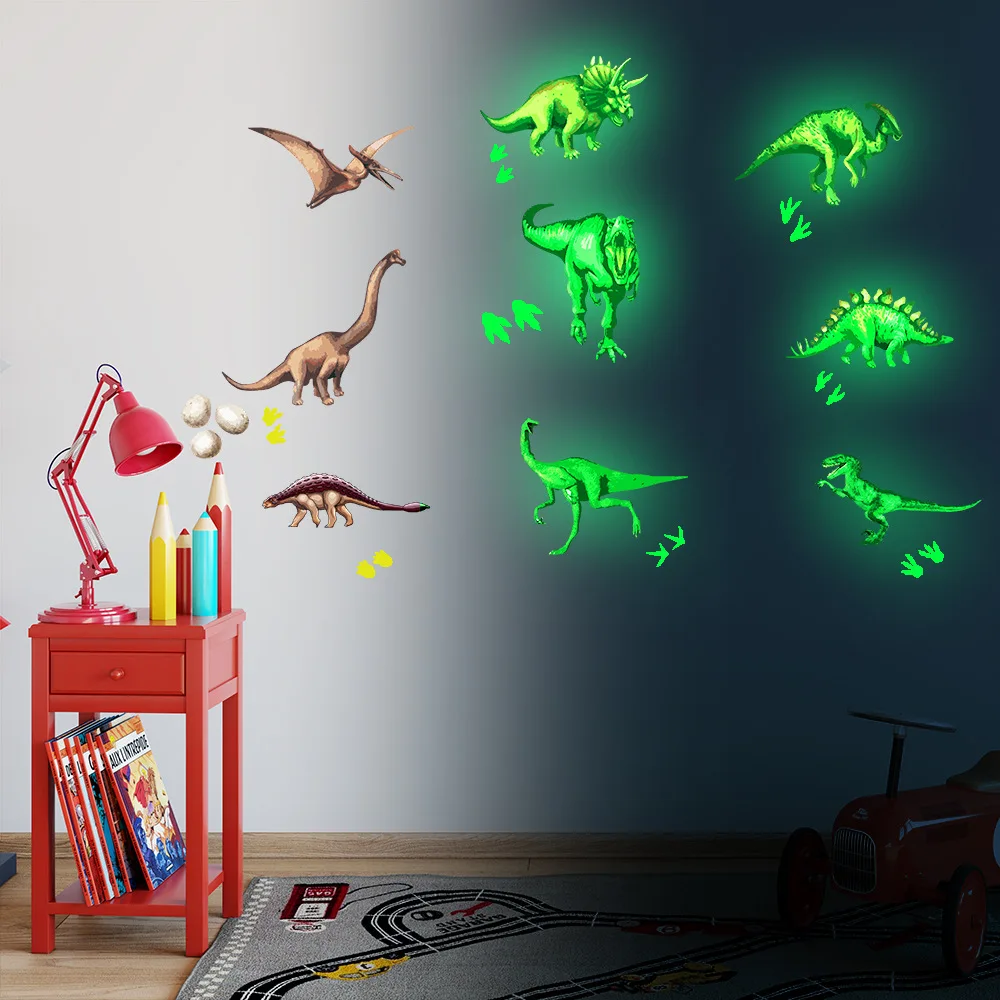

YGP001 luminous Dinosaur Stickers Cartoon children room 3pcs 20cm*30cm decoration self-adhesive wall sticker