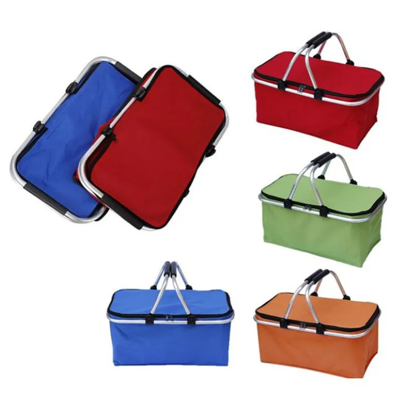 Home Storage Basket Folding Picnic Camping Basket Insulated Shopping Cooler Hamper Basket Bag Box Outdoor Picnic Bags