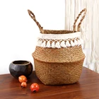 Корзина Mimbre, плетеная бамбуковая корзина для хранения, складная домашняя корзина в стиле бохо, ротанговая корзина для морских водорослей, корзина для сада, плетеная корзина