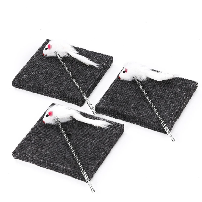 Velvet Square Cat Scratch Disc With Plush Mice Toy Accessory Pet Playing Exercise Claw Grinding | Дом и сад