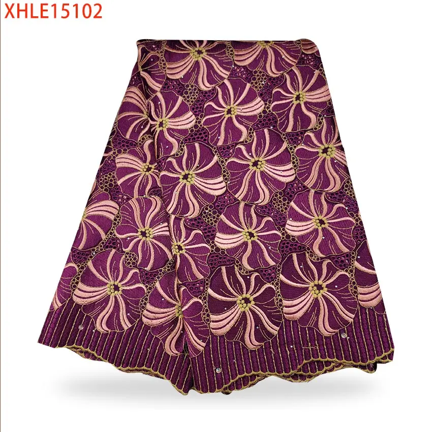 

New style African 100% cotton lace fabric 5 yards suitable for girls dress wedding XHLFE15102