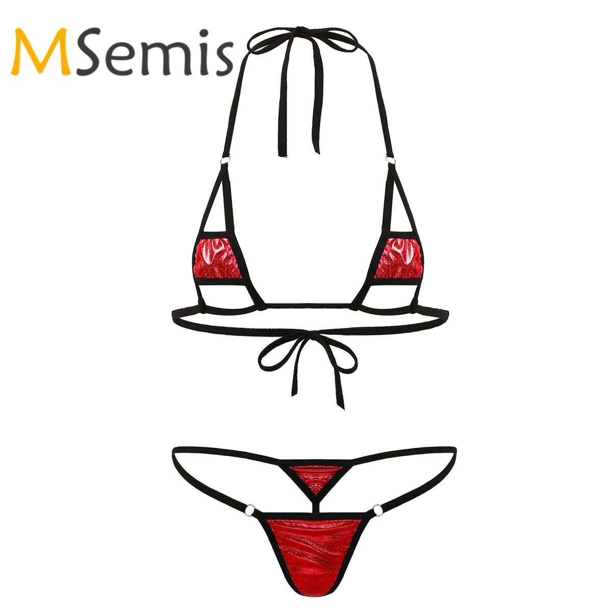 Женский мини-набор белья бикини из 2 предметов эротический Блестящий