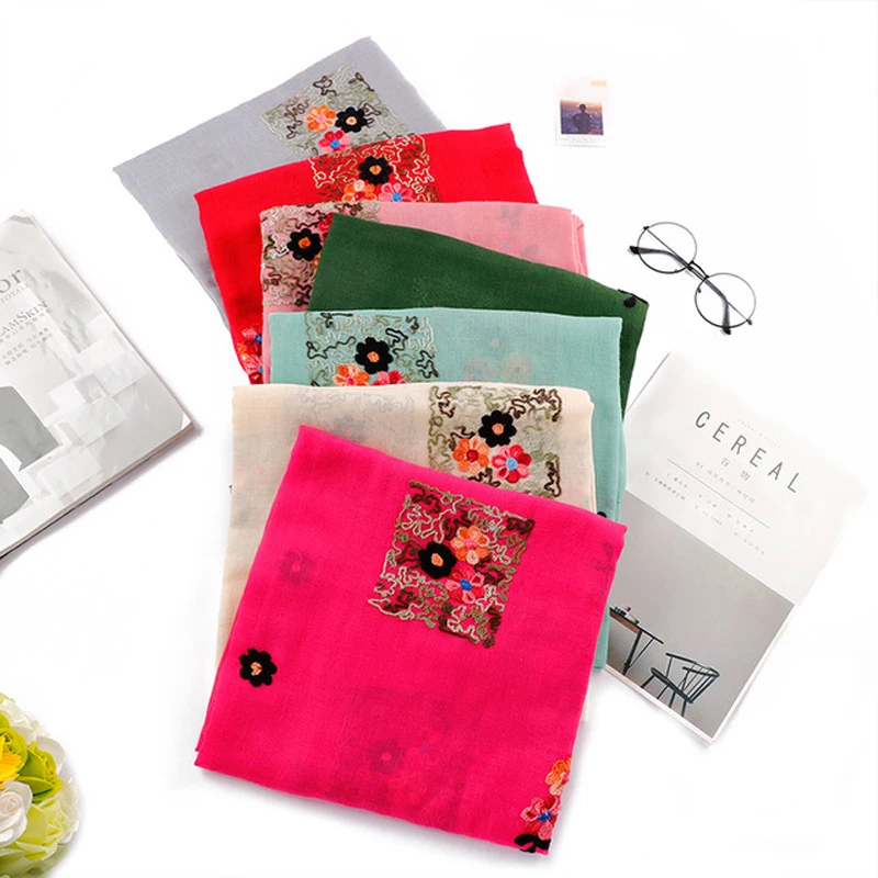 

16 цветов, вышивка, искусственная шаль, шарф из индийской банданы, хлопковые льняные шарфы и повязки, мягкий фуляр, мусульманский хиджаб, шапк...