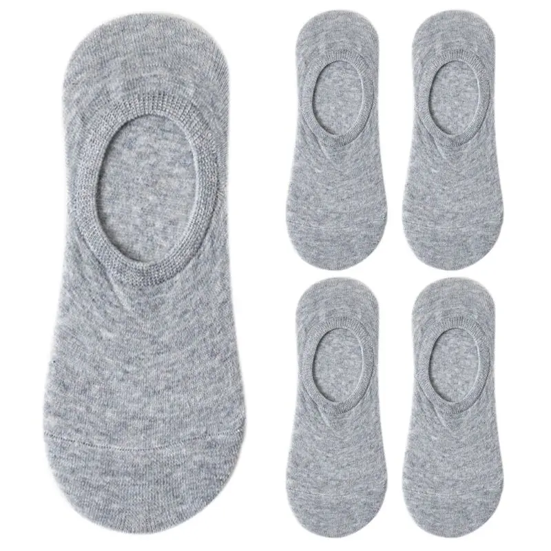

5 Pairs Men Summer Breathable Low Cut Cotton Boat Socks Solid Color Inivisible No Show Non-Slip Grip Silicone Loafer Short Hosie