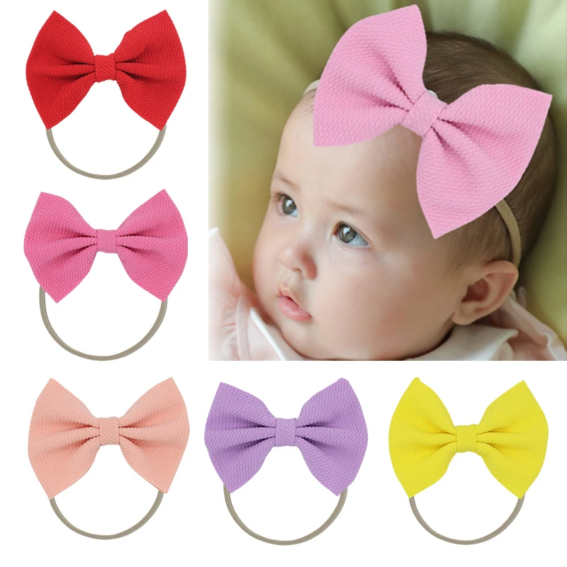 

2PCS/lot 5 Inch Solid Headbands Hair Accessories Bow Knot Boutique Elastic Nylon Hairbands For Cute Baby Kids Fashion Headwear