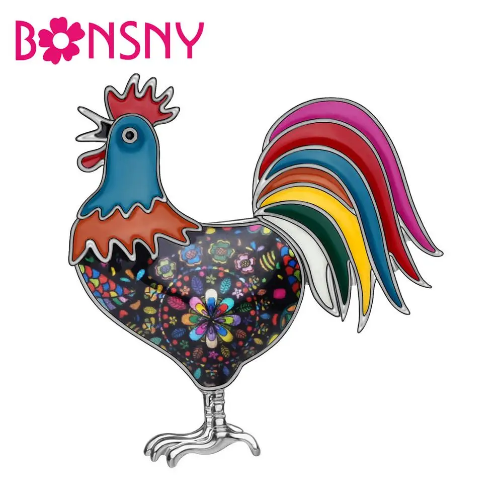 

Bonsny Enamel Alloy Floral Rooster Fowl Chicken Brooches Clothes Scarf Pin Animal Jewelry For Women Girls Teens Party Gift Bulk